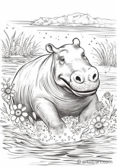 Pagină de colorat cu hipopotam